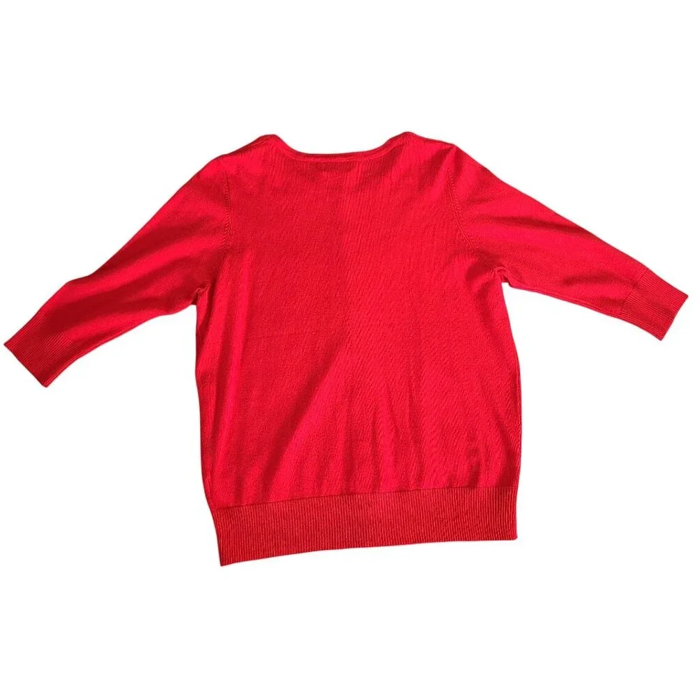 Joseph A. Womens Size 1X Cardigan Red 3/4 Sleeve Button-Front Sweater - Picture 2 of 9